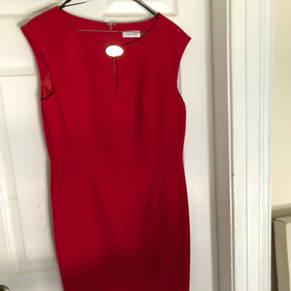 Calvin Klein Red Sheath Dress (with oval gold button)